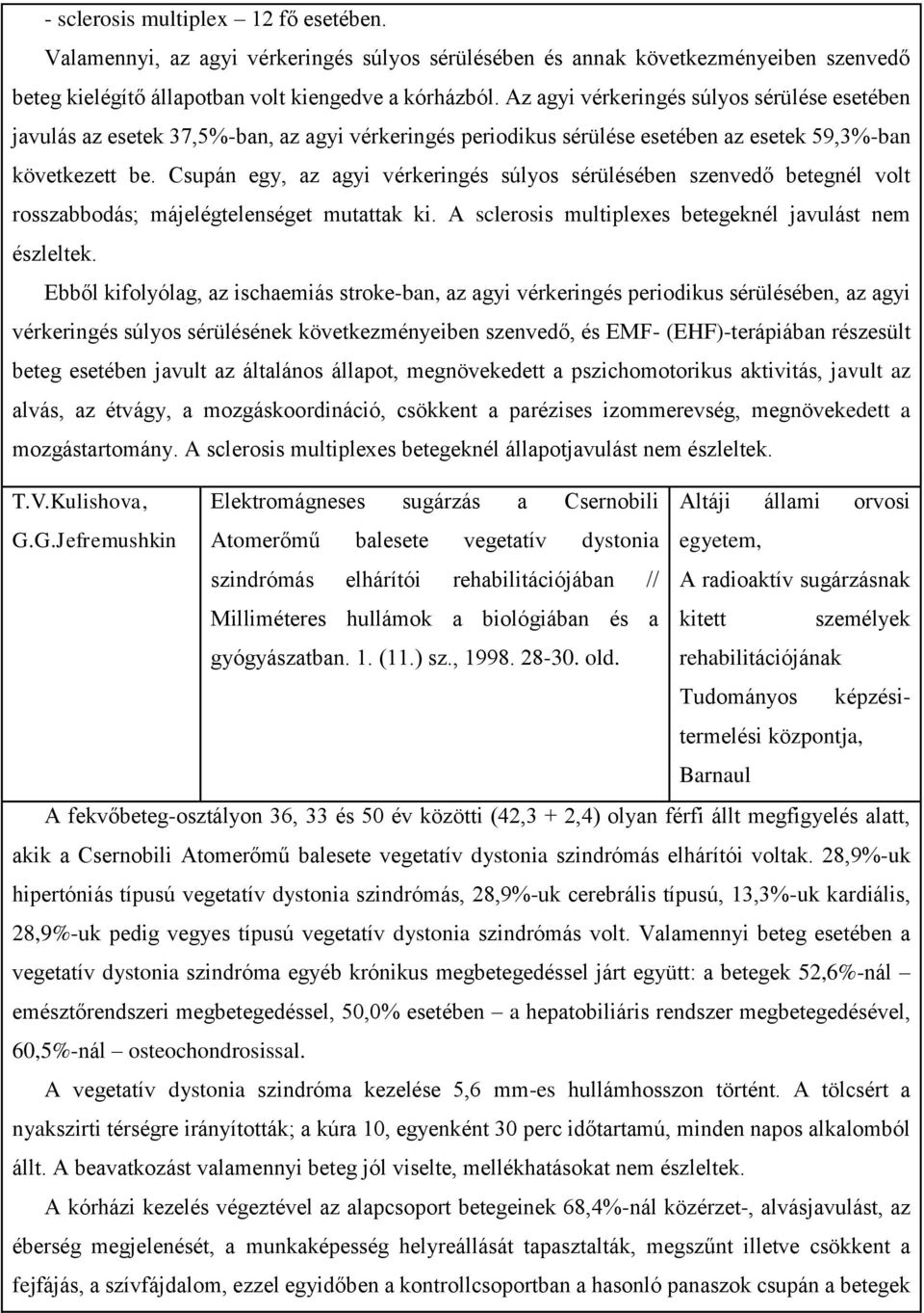 Csupán egy, az agyi vérkeringés súlyos sérülésében szenvedő betegnél volt rosszabbodás; májelégtelenséget mutattak ki. A sclerosis multiplexes betegeknél javulást nem észleltek.