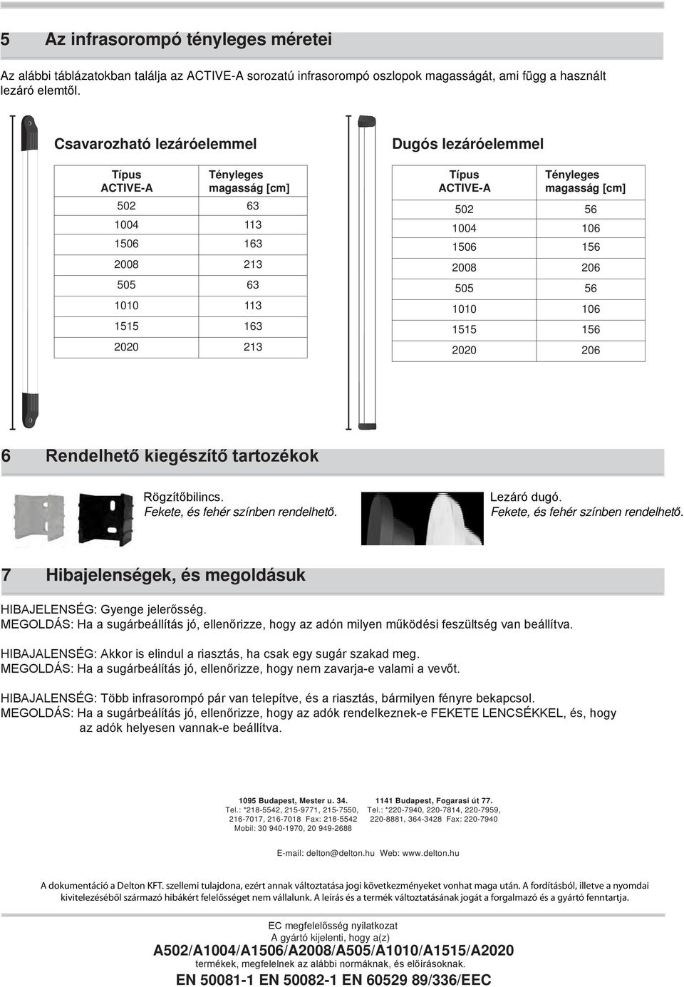 2008 206 505 56 1010 106 1515 156 2020 206 6 Rendelhető kiegészítő tartozékok Rögzítőbilincs. Fekete, és fehér színben rendelhető. Lezáró dugó. Fekete, és fehér színben rendelhető. 7 Hibajelenségek, és megoldásuk HIAJELENSÉG: Gyenge jelerősség.