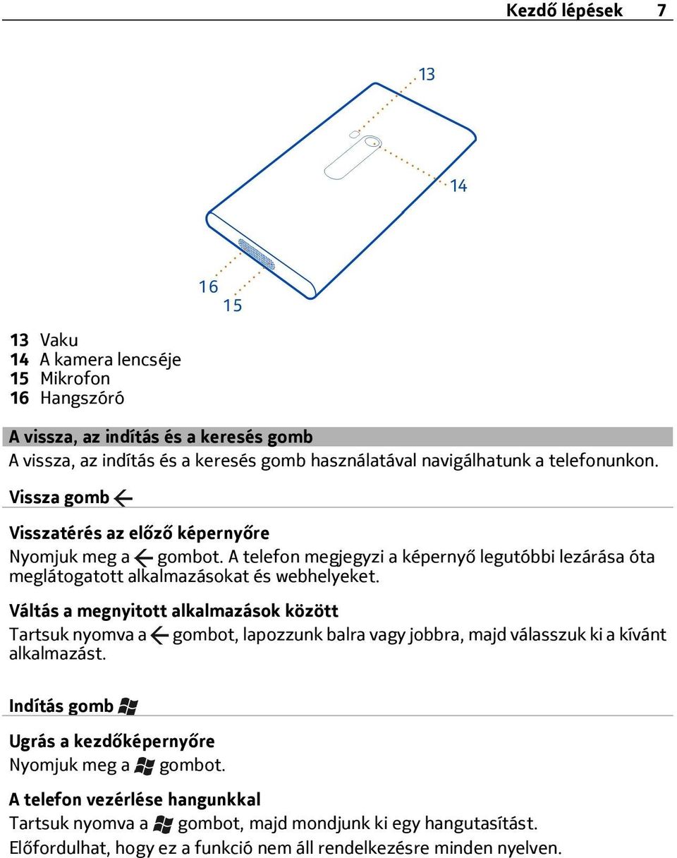 Váltás a megnyitott alkalmazások között Tartsuk nyomva a gombot, lapozzunk balra vagy jobbra, majd válasszuk ki a kívánt alkalmazást.