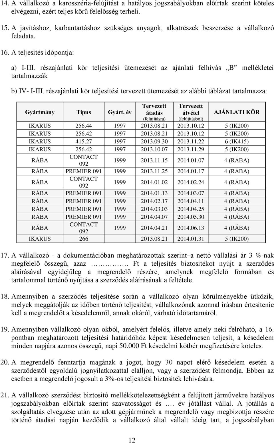 részajánlati kör teljesítési ütemezését az ajánlati felhívás B mellékletei tartalmazzák b) IV- I-III.