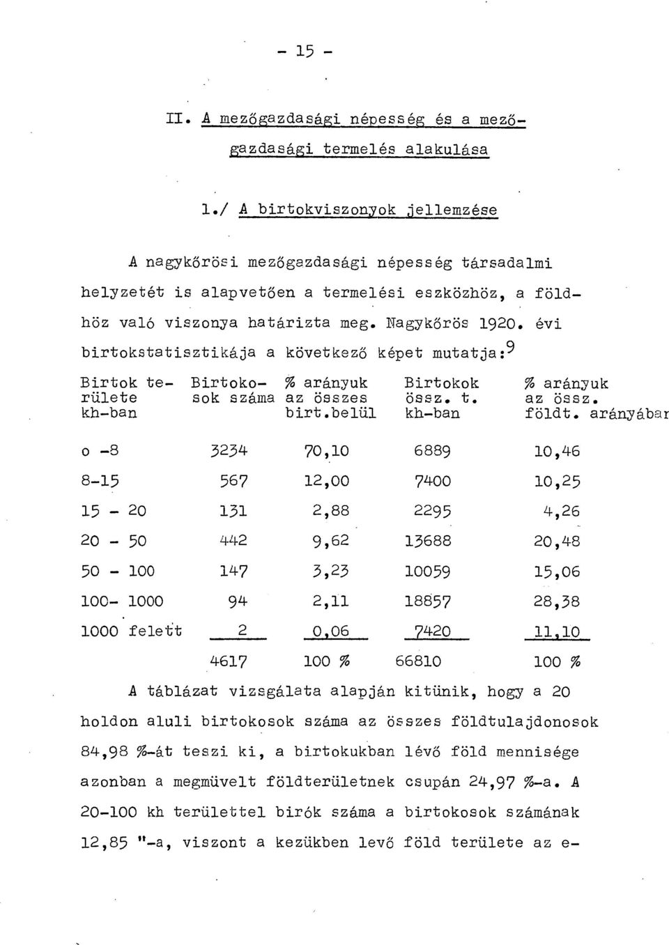 évi birtokstatisztikája a következő képet mutatja: 9 Birtok te