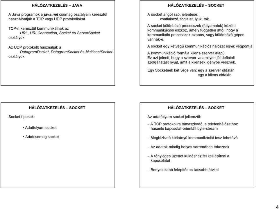 HÁLÓZATKEZELÉS SOCKET A socket angol szó, jelentése: csatlakozó, foglalat, lyuk, tok.