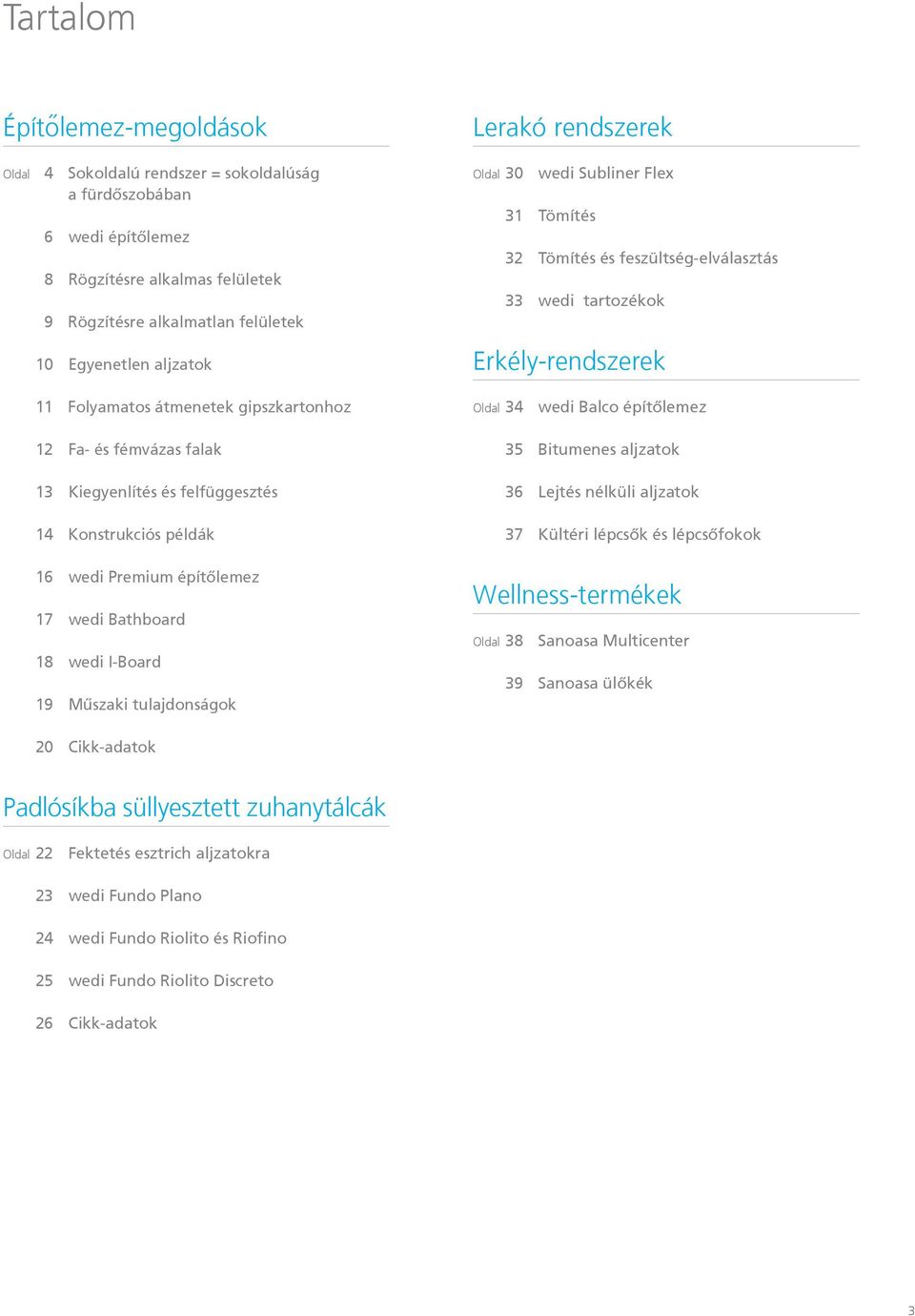 építőlemez 12 Fa- és fémvázas falak 13 Kiegyenlítés és felfüggesztés 14 Konstrukciós példák 16 wedi Premium építőlemez 17 wedi Bathboard 18 wedi I-Board 19 Műszaki tulajdonságok 35 Bitumenes aljzatok