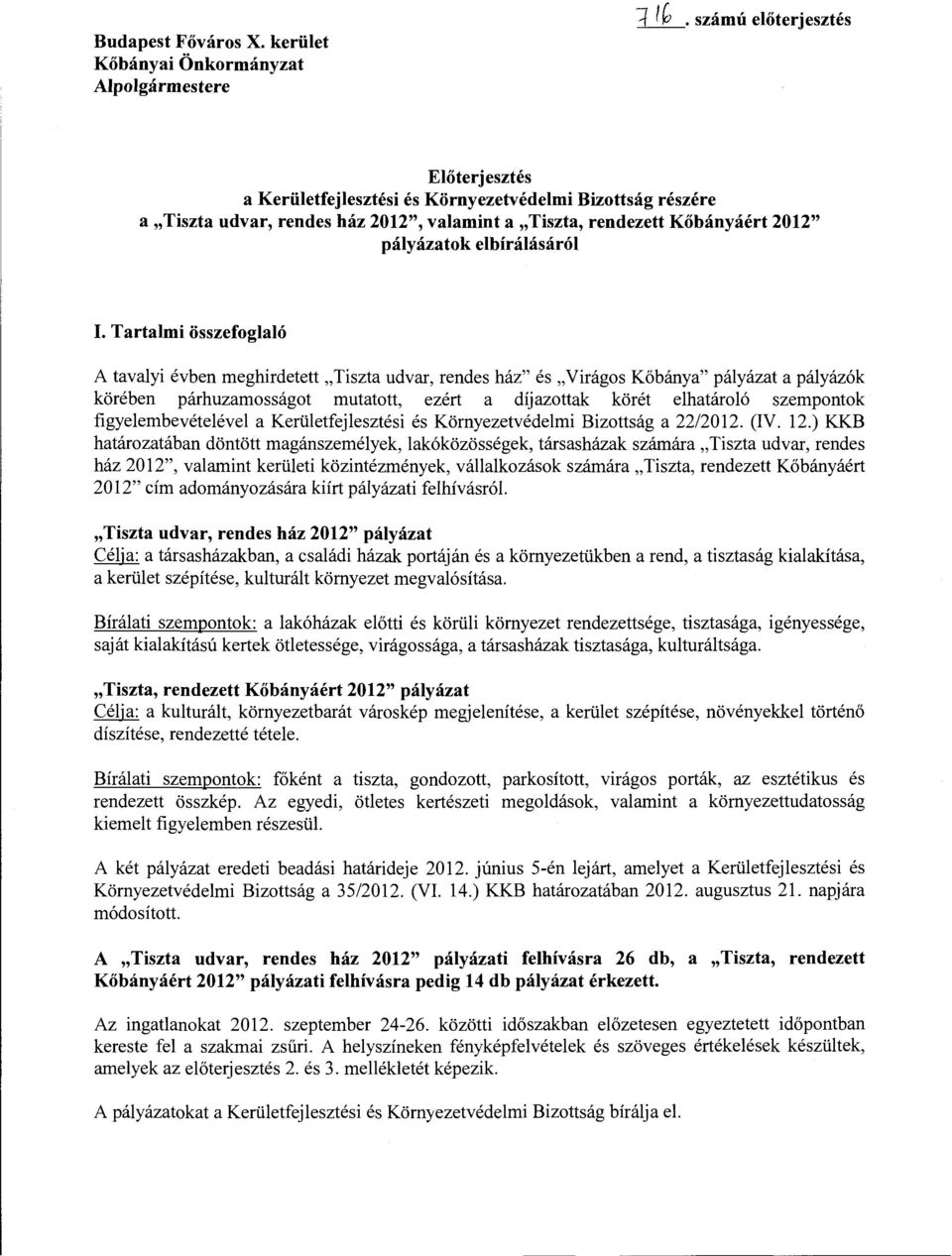 elbírálásáról I.