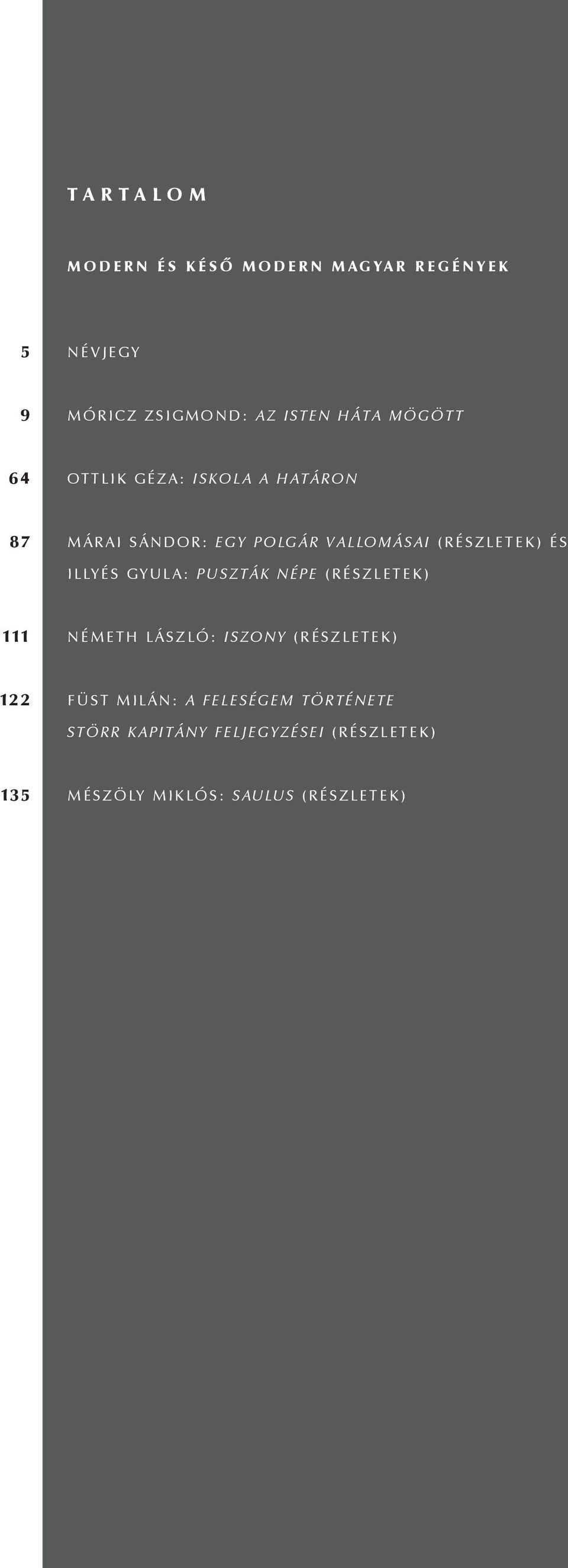 ILLYÉS GYULA: PUSZTÁK NÉPE (RÉSZLETEK) 111 NÉMETH LÁSZLÓ: ISZONY (RÉSZLETEK) 12 2 FÜST MILÁN:
