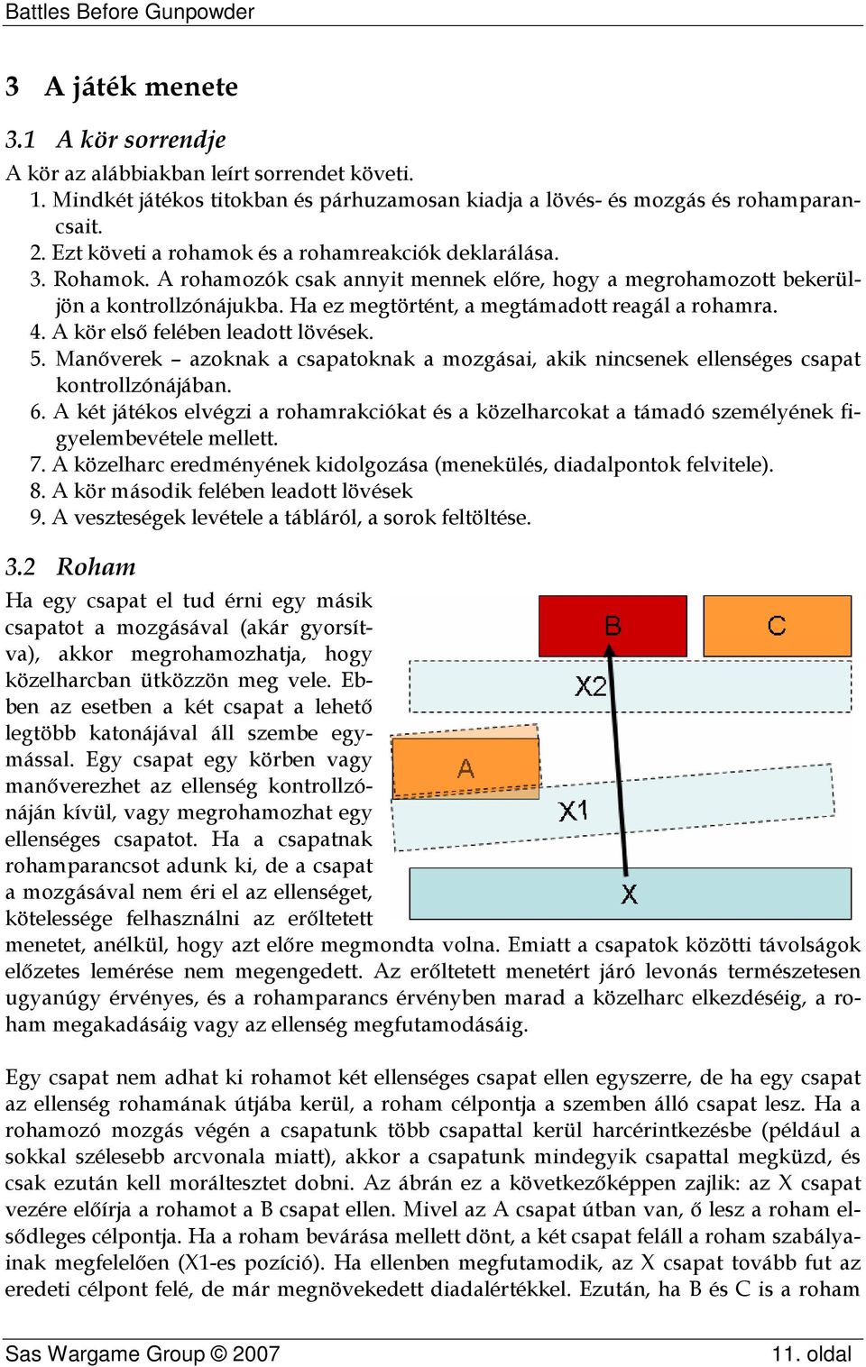 Ha ez megtörtént, a megtámadott reagál a rohamra. 4. A kör első felében leadott lövések. 5. Manőverek azoknak a csapatoknak a mozgásai, akik nincsenek ellenséges csapat kontrollzónájában. 6.