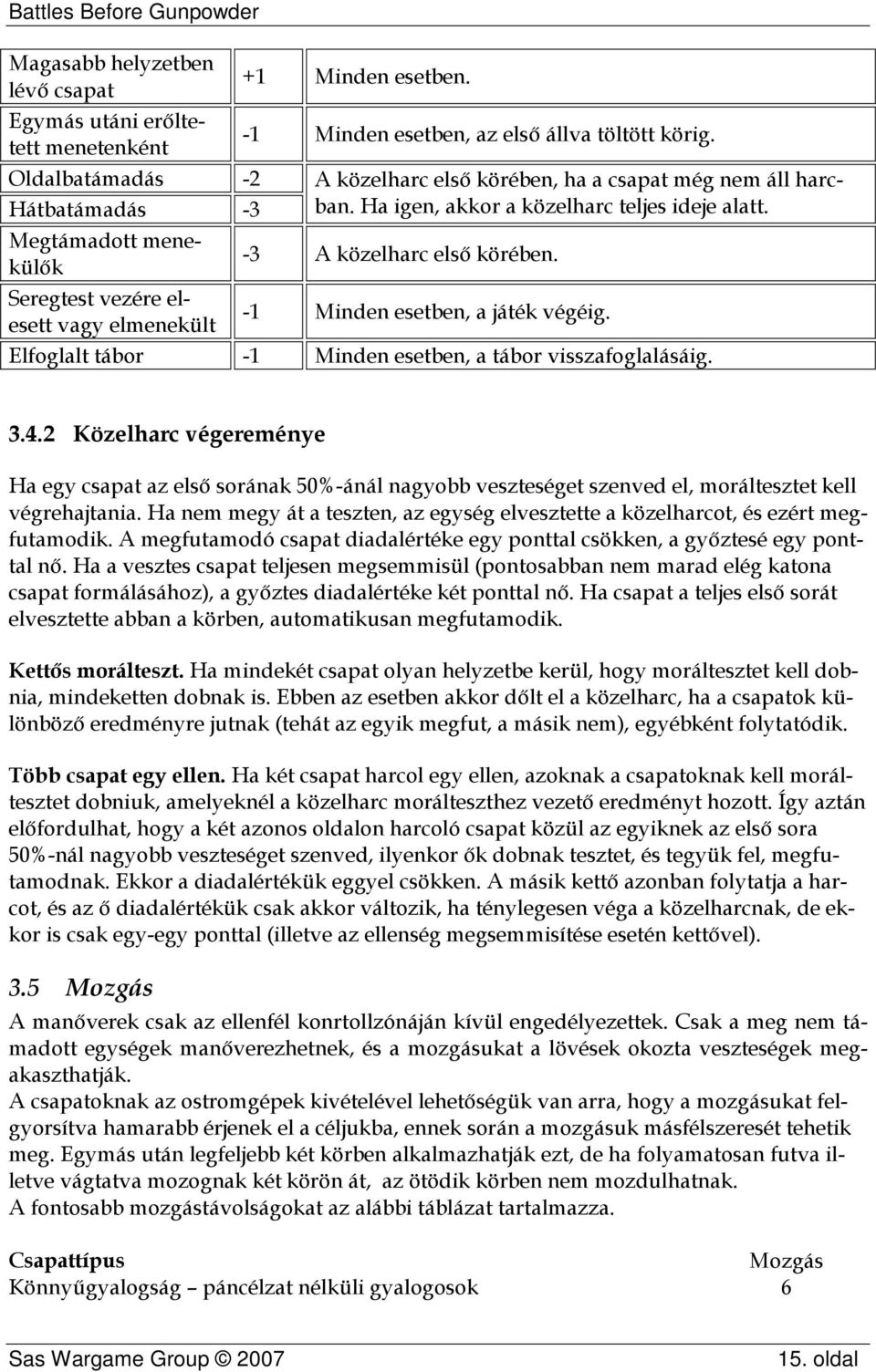 -1 Minden esetben, a játék végéig. Elfoglalt tábor -1 Minden esetben, a tábor visszafoglalásáig. 3.4.