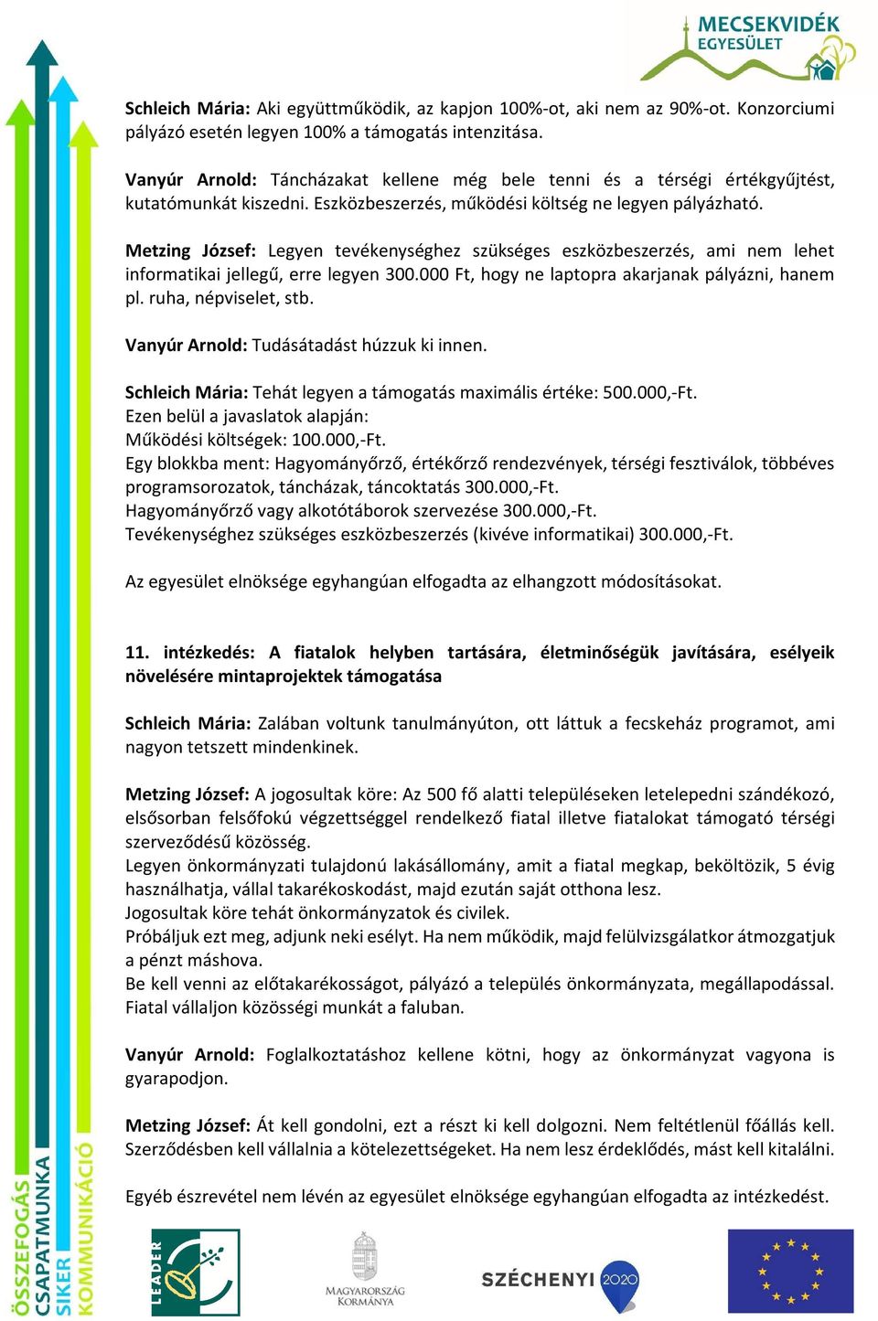 Metzing József: Legyen tevékenységhez szükséges eszközbeszerzés, ami nem lehet informatikai jellegű, erre legyen 300.000 Ft, hogy ne laptopra akarjanak pályázni, hanem pl. ruha, népviselet, stb.