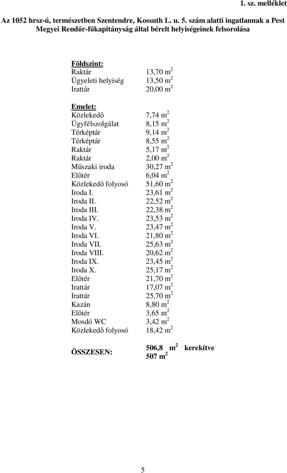 Ügyfélszolgálat 8,15 m 2 Térképtár 9,14 m 2 Térképtár 8,55 m 2 Raktár 5,17 m 2 Raktár 2,00 m 2 Mszaki iroda 30,27 m 2 Eltér 6,04 m 2 Közleked folyosó 51,60 m 2 Iroda I. 23,61 m 2 Iroda II.