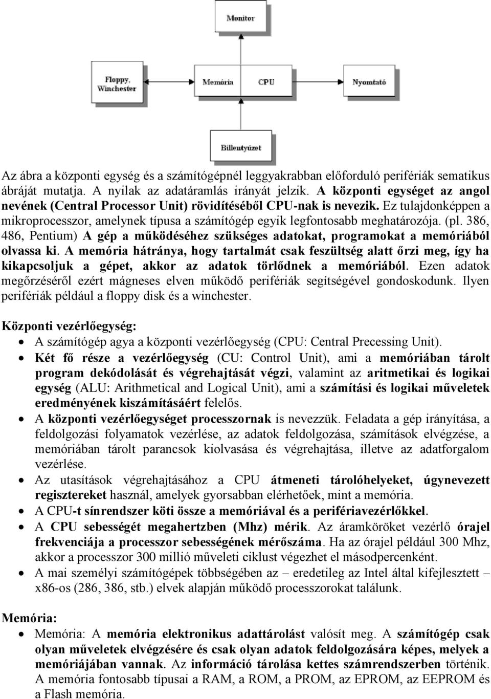 386, 486, Pentium) A gép a működéséhez szükséges adatokat, programokat a memóriából olvassa ki.