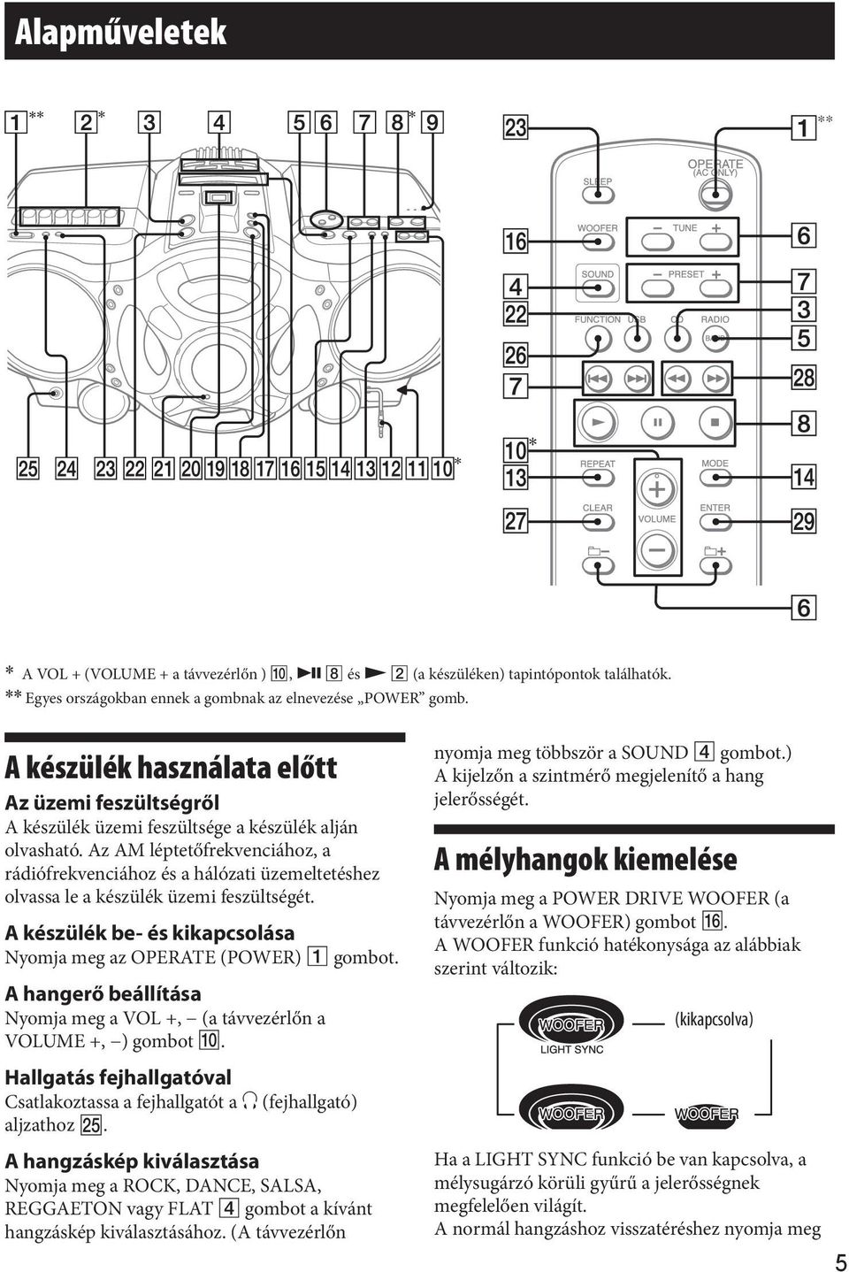 Az AM léptetőfrekvenciához, a rádiófrekvenciához és a hálózati üzemeltetéshez olvassa le a készülék üzemi feszültségét. A készülék be- és kikapcsolása Nyomja meg az OPERATE (POWER) gombot.