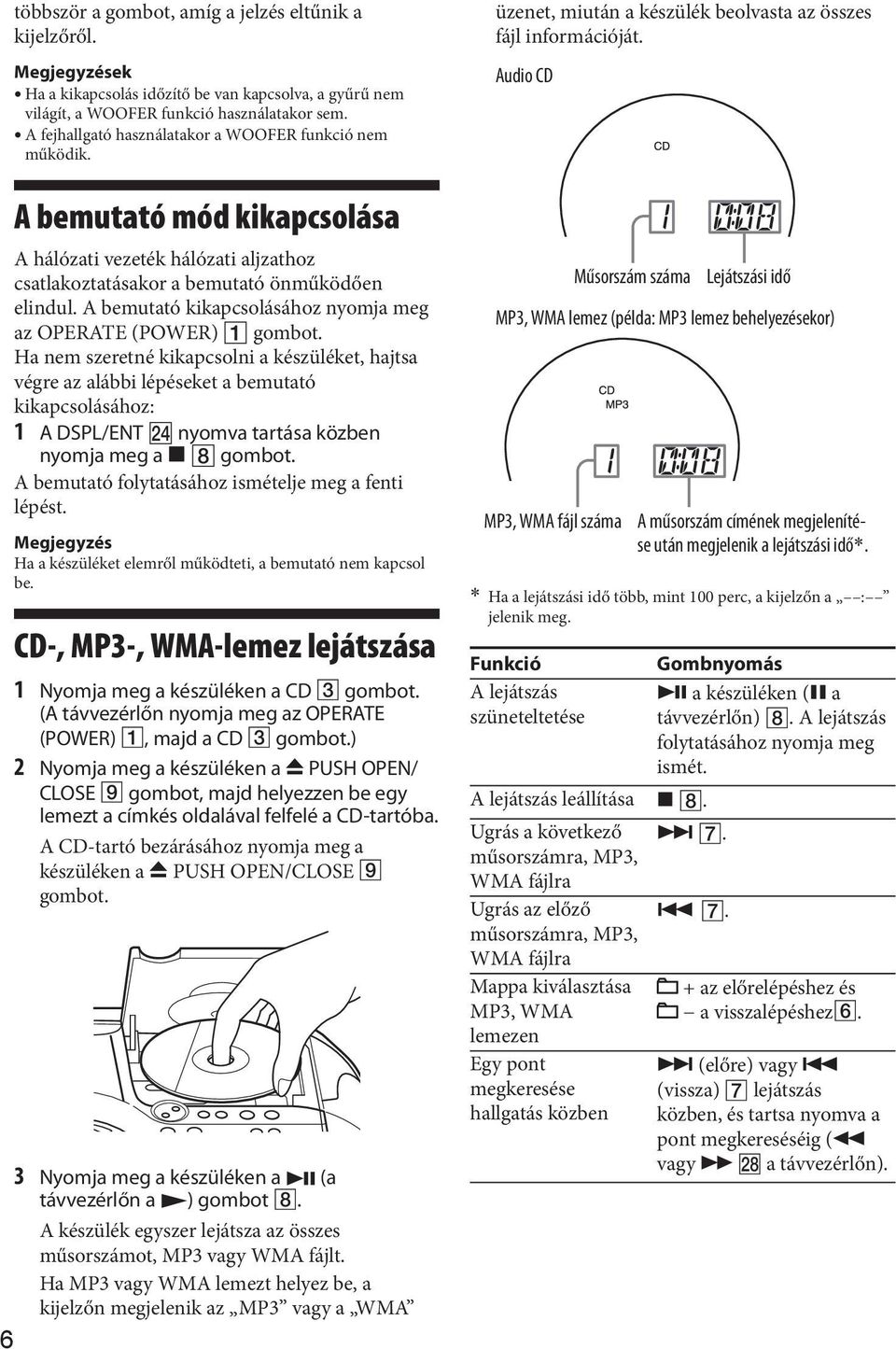 A bemutató kikapcsolásához nyomja meg az OPERATE (POWER) gombot.