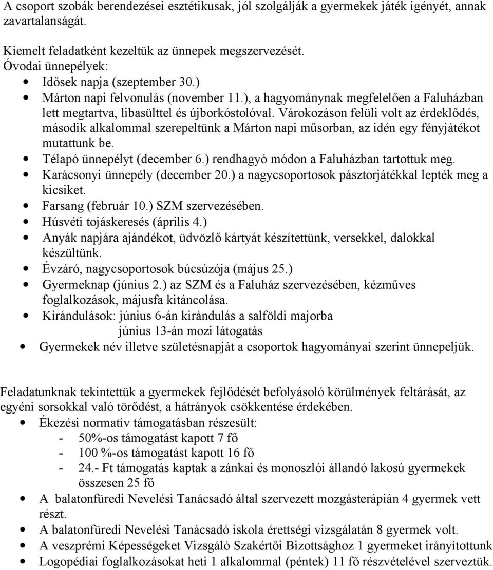 Várokozáson felüli volt az érdeklődés, második alkalommal szerepeltünk a Márton napi műsorban, az idén egy fényjátékot mutattunk be. Télapó ünnepélyt (december 6.