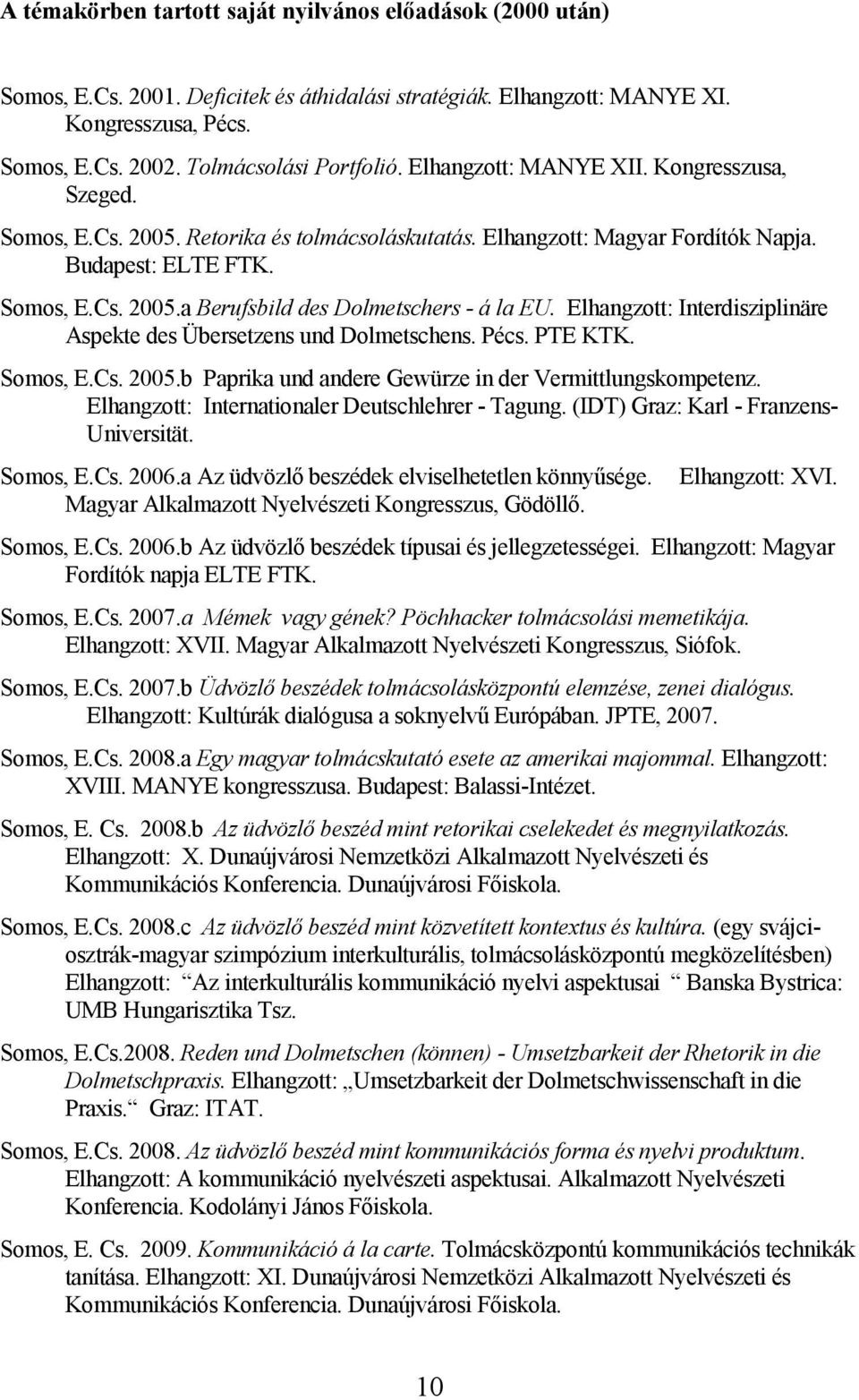 Elhangzott: Interdisziplinäre Aspekte des Übersetzens und Dolmetschens. Pécs. PTE KTK. Somos, E.Cs. 2005.b Paprika und andere Gewürze in der Vermittlungskompetenz.