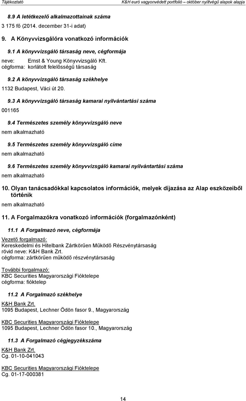 4 Természetes személy könyvvizsgáló neve 9.5 Természetes személy könyvvizsgáló címe 9.6 Természetes személy könyvvizsgáló kamarai nyilvántartási száma 10.