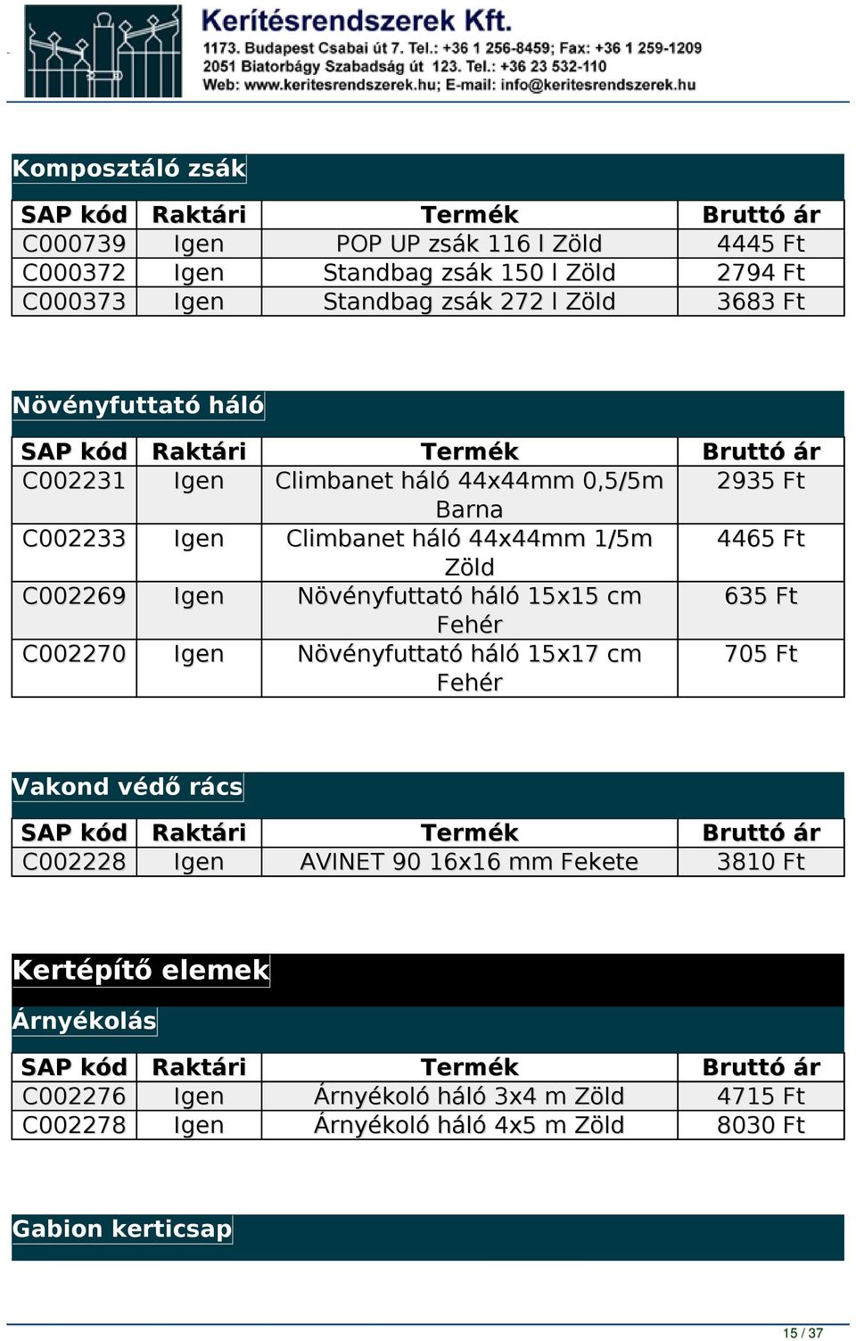 háló 15x15 cm Fehér Növényfuttató háló 15x17 cm Fehér 2935 Ft 4465 Ft 635 Ft 705 Ft Vakond védő rács C002228 AVINET 90 16x16 mm