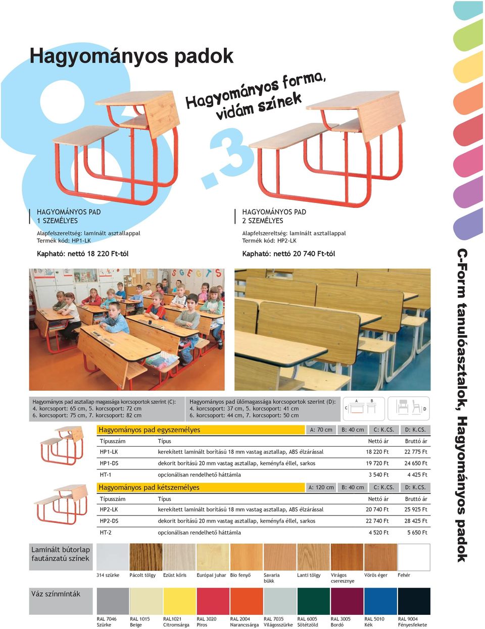 korcsoport: 82 cm Laminált bútorlap fautánzatú színek Hagyományos pad egyszemélyes Hagyományos pad kétszemélyes Hagyományos forma, vidám színek HGYOMÁNYOS P 2 SZEMÉLYES lapfelszereltség: laminált