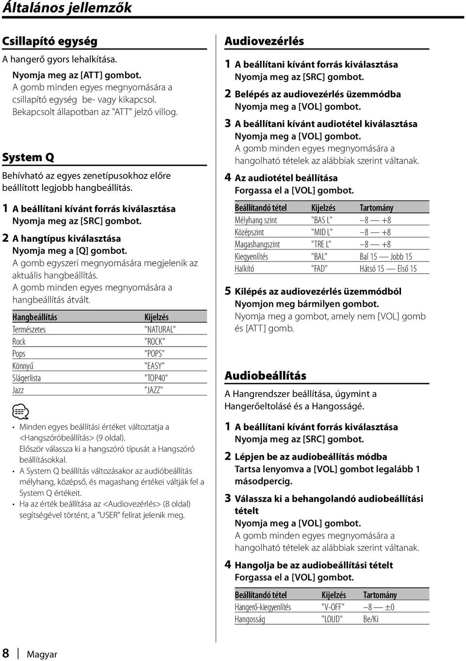 2 A hangtípus kiválasztása Nyomja meg a [Q] gombot. A gomb egyszeri megnyomására megjelenik az aktuális hangbeállítás. A gomb minden egyes megnyomására a hangbeállítás átvált.