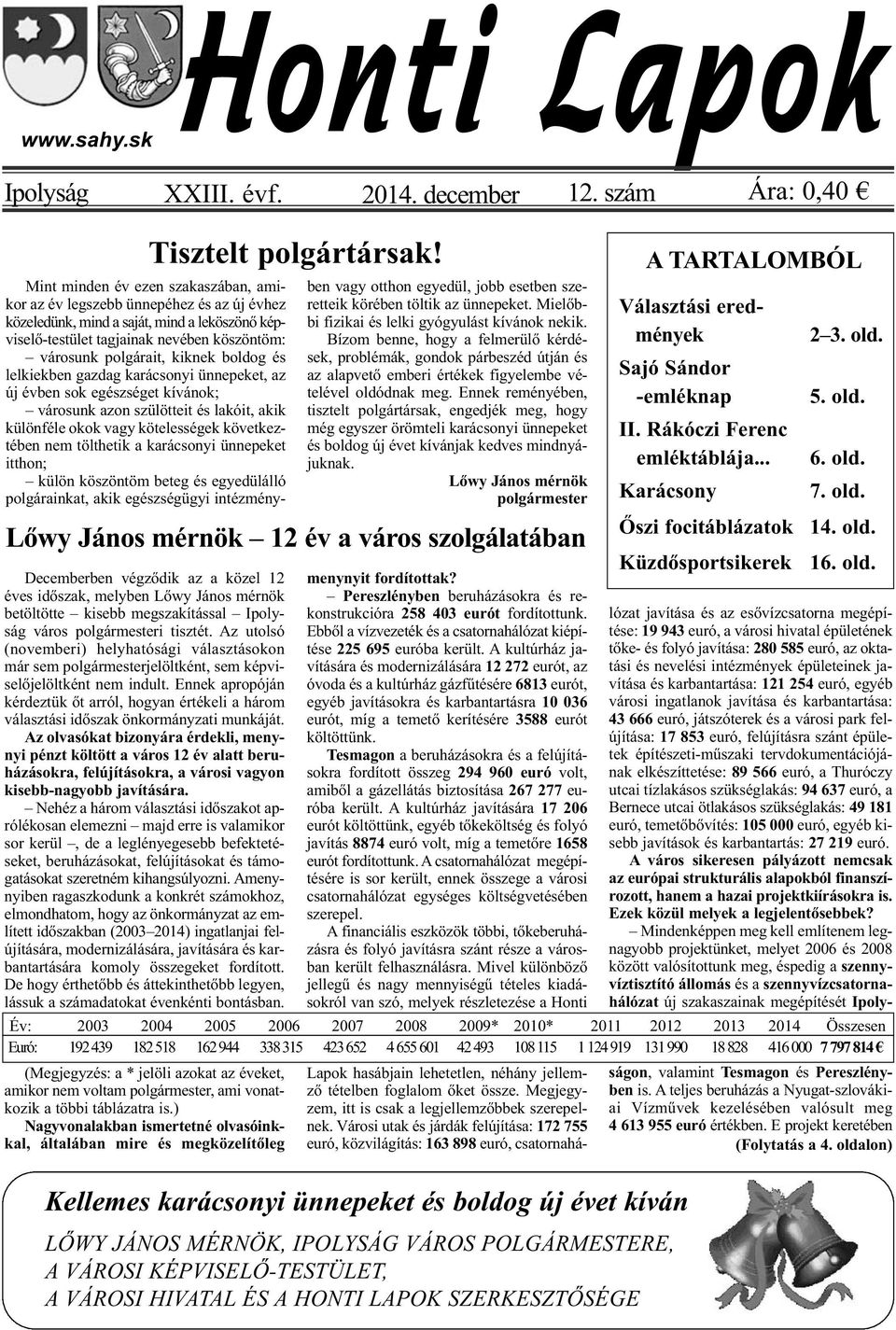 boldog és lelkiekben gazdag karácsonyi ünnepeket, az új évben sok egészséget kívánok; városunk azon szülötteit és lakóit, akik különféle okok vagy kötelességek következtében nem tölthetik a