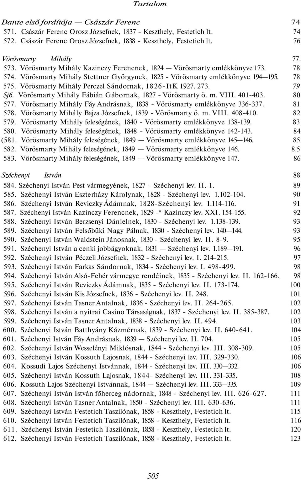 Vörösmarty Mihály Perczel Sándornak, 1826-ItK 1927. 273. 79 $j6. Vörösmarty Mihály Fábián Gábornak, 1827 - Vörösmarty ö. m. VIII. 401-403. 80 577.