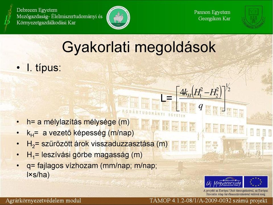 szűrőzött árok visszaduzzasztása (m) H 1 = leszívási