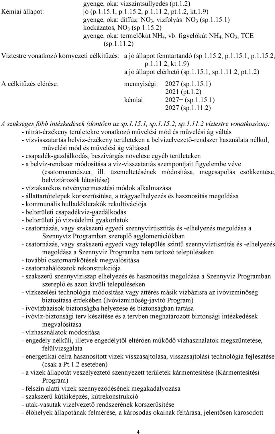 1.2) A célkitűzés elérése: mennyiségi: 2027 (sp.1.15.1) 2021 (pt.1.2) kémiai: 2027+ (sp.1.15.1) 2027 (sp.1.11.