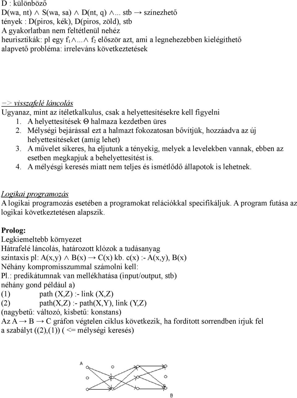 A helyettesítések Θ halmaza kezdetben üres 2. Mélységi bejárással ezt a halmazt fokozatosan bővítjük, hozzáadva az új helyettesítéseket (amíg lehet) 3.