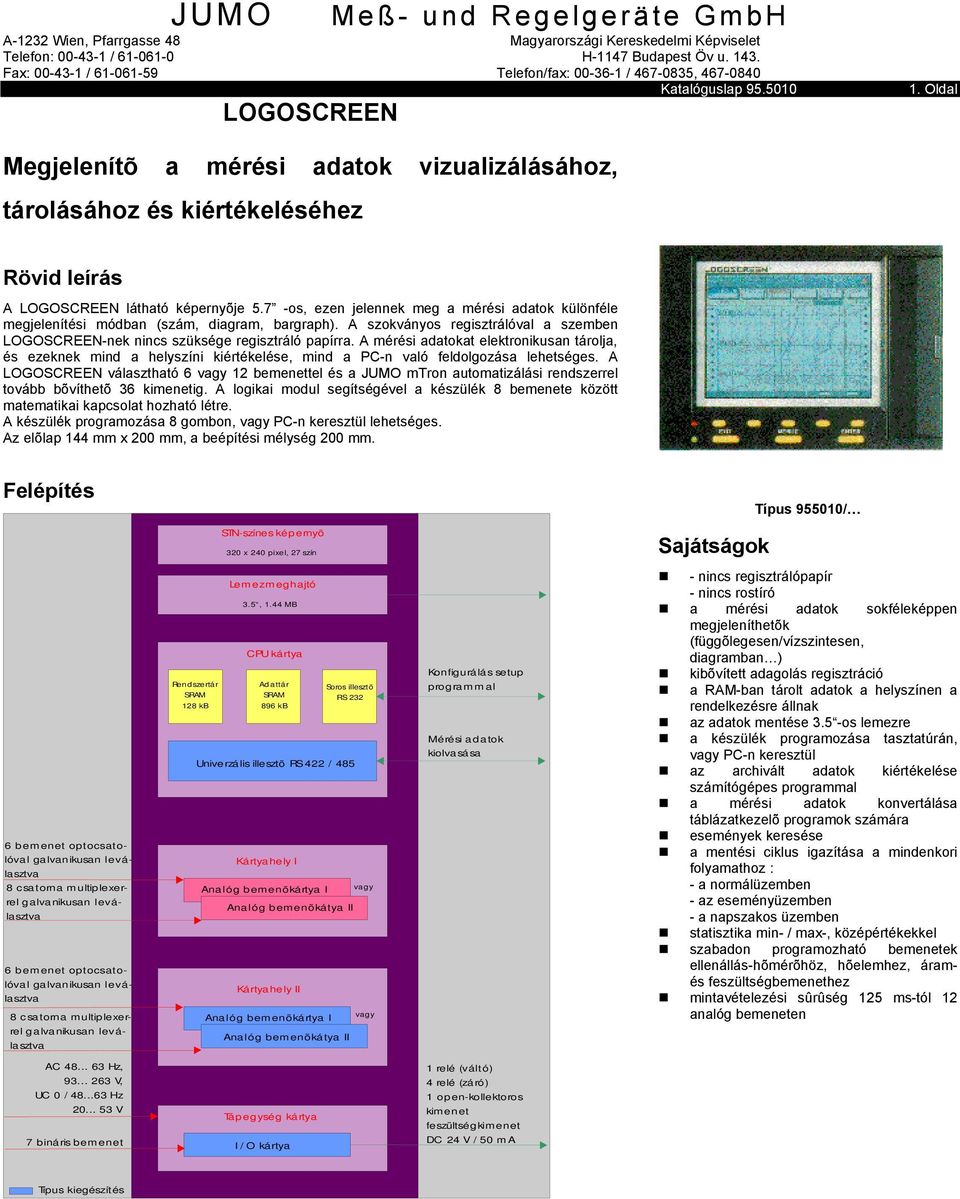 Oldal Megjeleítõ a mérési adatok vizualizálásához, tárolásához és kiértékeléséhez Rövid leírás A LOGOSCREEN látható képeryõje 5.