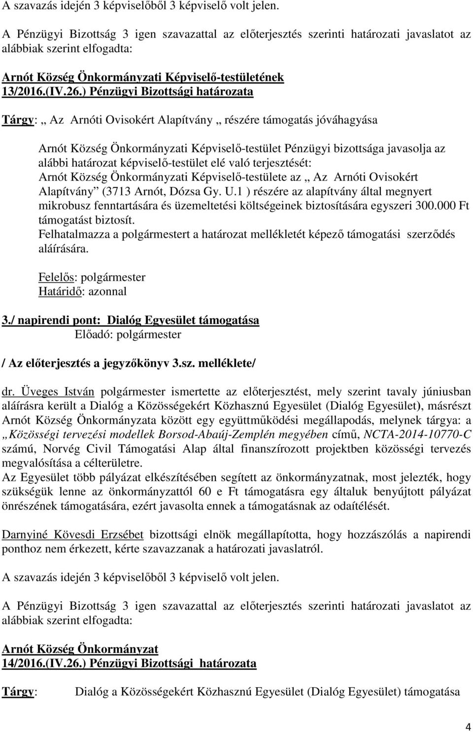 terjesztését: i Képviselő-testülete az Az Arnóti Ovisokért Alapítvány (3713 Arnót, Dózsa Gy. U.