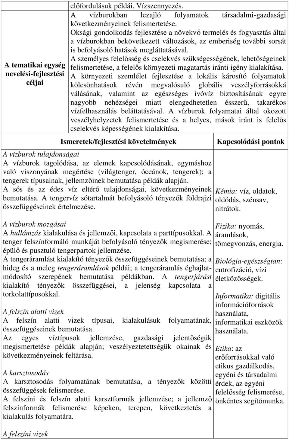 A személyes felelősség és cselekvés szükségességének, lehetőségeinek felismertetése, a felelős környezeti magatartás iránti igény kialakítása.