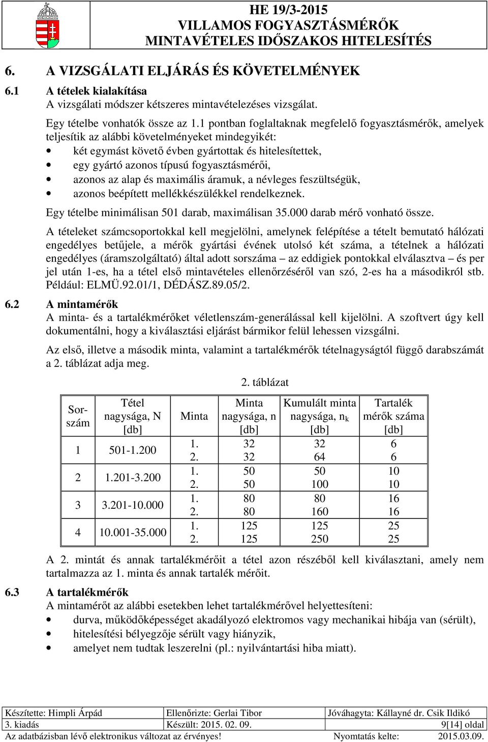 gyártó azonos típusú fogyasztásmérői, azonos az alap és maximális áramuk, a névleges feszültségük, azonos beépített mellékkészülékkel rendelkeznek. Egy tételbe minimálisan 501 darab, maximálisan 35.