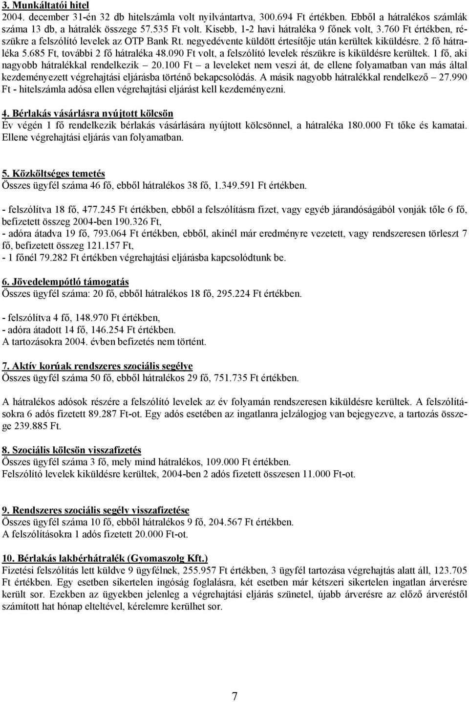 685 Ft, további 2 fő hátraléka 48.090 Ft volt, a felszólító levelek részükre is kiküldésre kerültek. 1 fő, aki nagyobb hátralékkal rendelkezik 20.