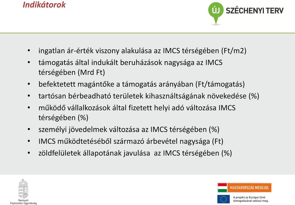 kihasználtságának növekedése (%) működő vállalkozások által fizetett helyi adó változása IMCS térségében (%) személyi