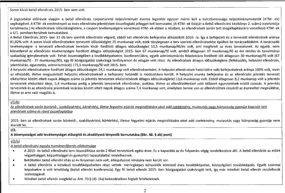 A KTIVI- ek eredményeit az éves ellenőrzési jelentésben összefoglaló jelleggel kell bemutatni. (A KTM- ek listáját a Belső ellenőrzési kézikönyv 2. számú iratmintája tartalmazza.