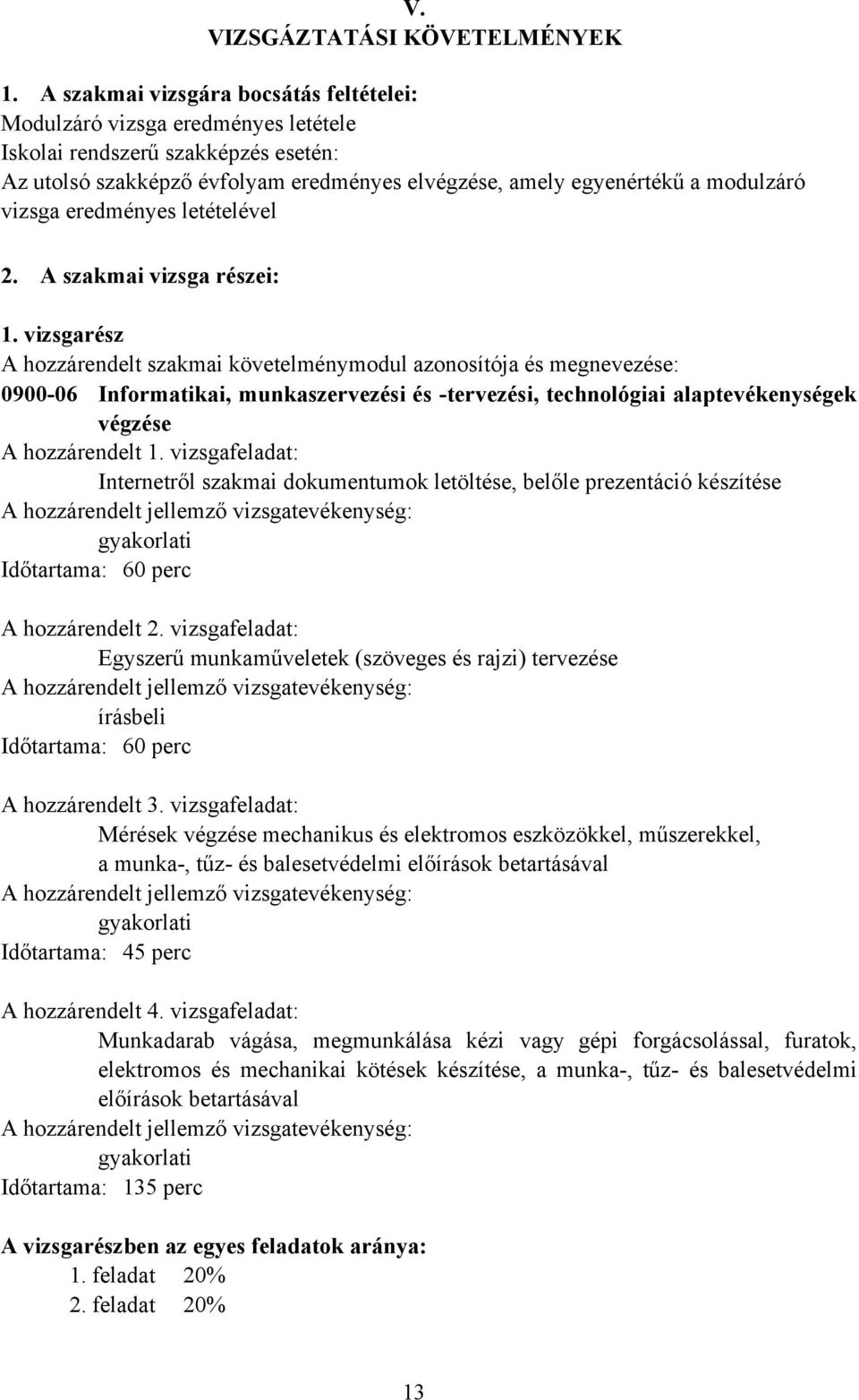 vizsga eredményes letételével 2. A szakmai vizsga részei: 1.