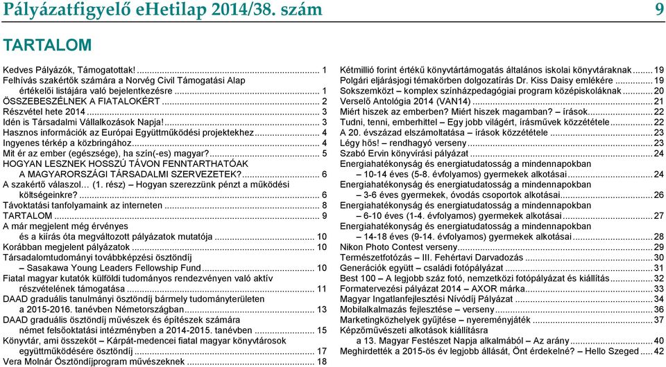 .. 4 Ingyenes térkép a közbringához... 4 Mit ér az ember (egészsége), ha szín(-es) magyar?... 5 HOGYAN LESZNEK HOSSZÚ TÁVON FENNTARTHATÓAK A MAGYARORSZÁGI TÁRSADALMI SZERVEZETEK?