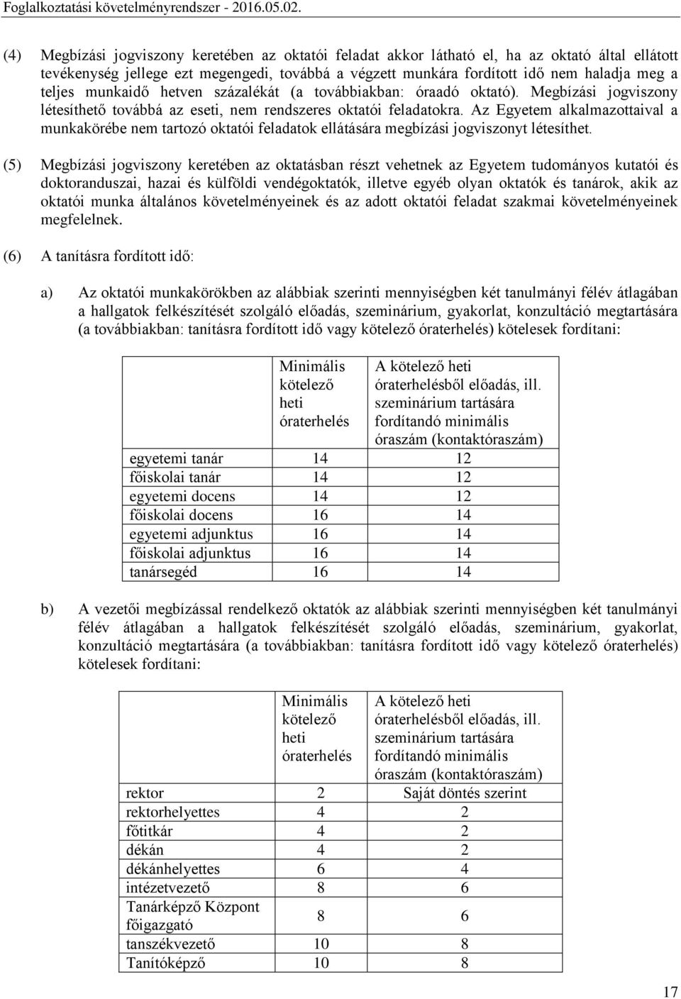 Az Egyetem alkalmazottaival a munkakörébe nem tartozó oktatói feladatok ellátására megbízási jogviszonyt létesíthet.