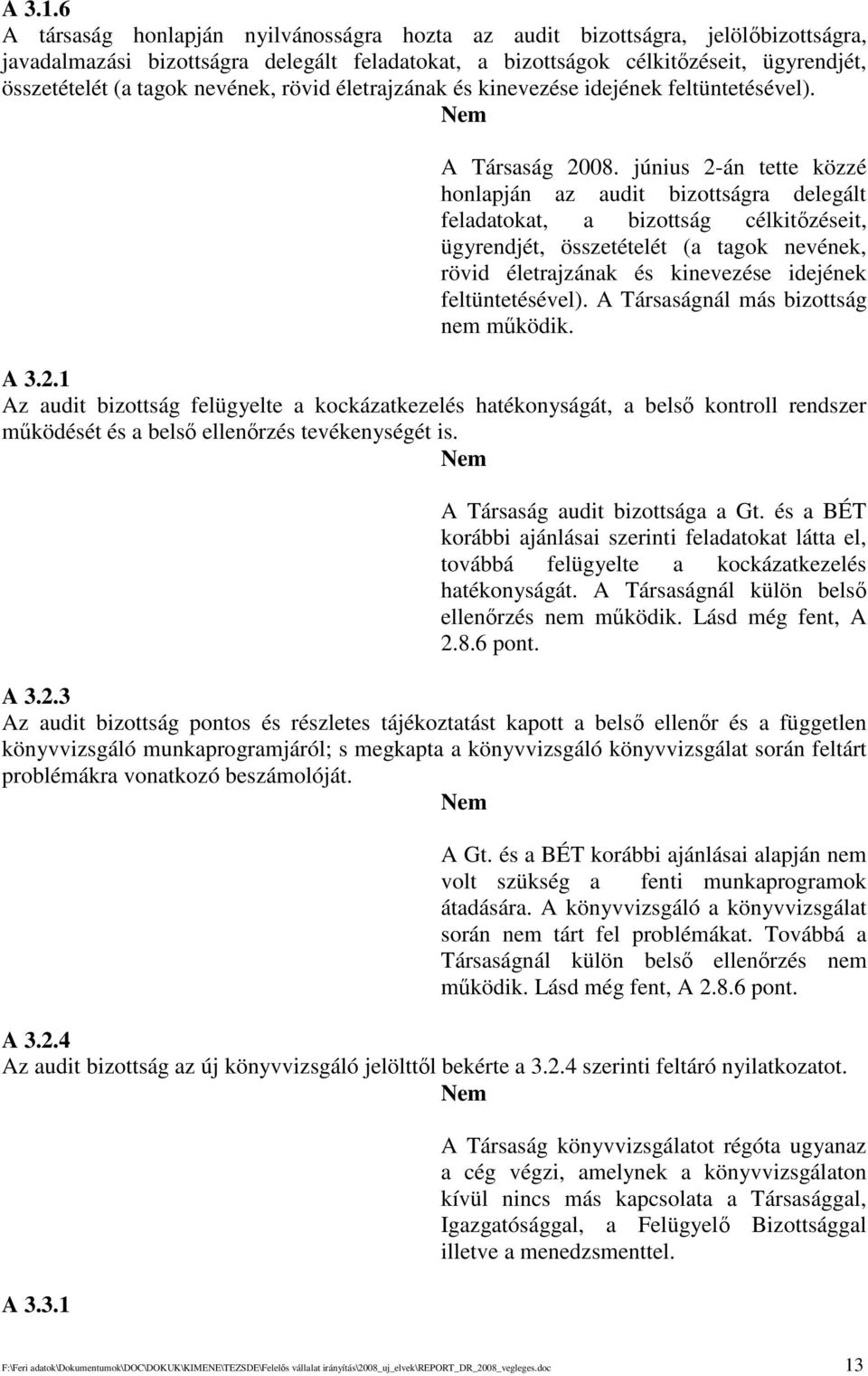 nevének, rövid életrajzának és kinevezése idejének feltüntetésével). A Társaság 2008.