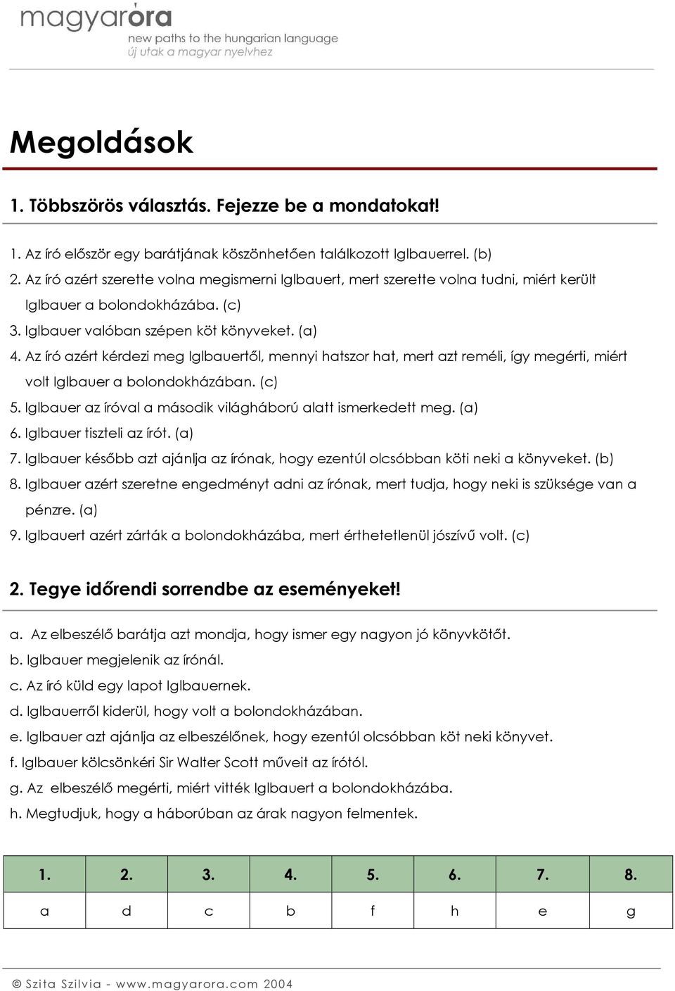 Az író azért kérdezi meg Iglbauertől, mennyi hatszor hat, mert azt reméli, így megérti, miért volt Iglbauer a bolondokházában. (c) 5. Iglbauer az íróval a második világháború alatt ismerkedett meg.