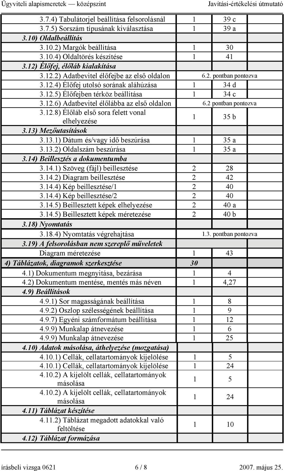 12.6) Adatbevitel élőlábba az első oldalon 6.2 pontban pontozva 3.12.8) Élőláb első sora felett vonal elhelyezése 1 35 b 3.13) Mezőutasítások 3.13.1) Dátum és/vagy idő beszúrása 1 35 a 3.13.2) Oldalszám beszúrása 1 35 a 3.