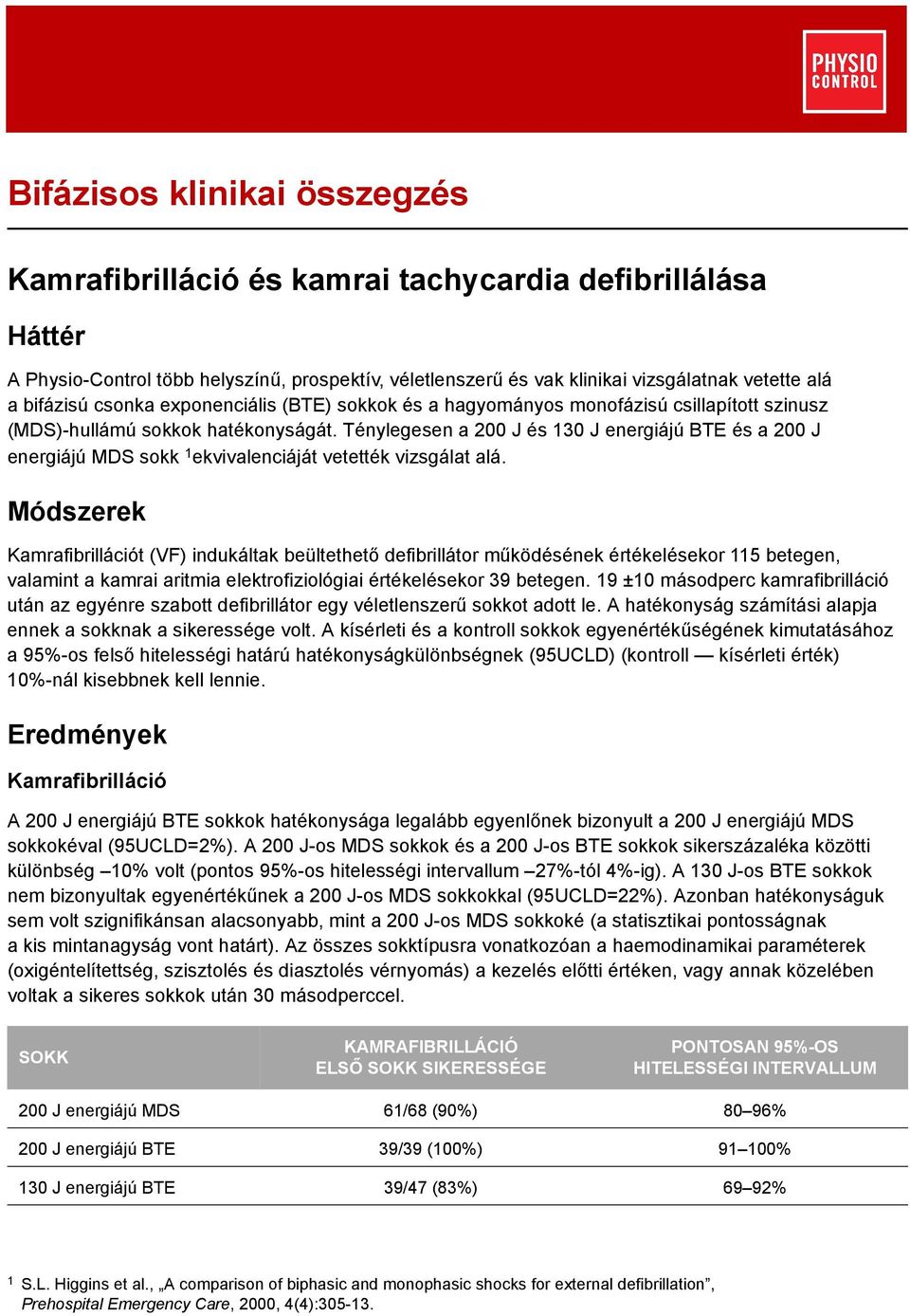 Ténylegesen a 200 J és 130 J energiájú BTE és a 200 J energiájú MDS sokk 1 ekvivalenciáját vetették vizsgálat alá.