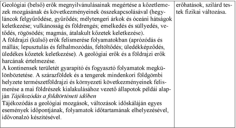 A földrajzi (külső) erők felismerése folyamatokban (aprózódás és mállás; lepusztulás és felhalmozódás, feltöltődés; üledékképződés, üledékes kőzetek keletkezése).