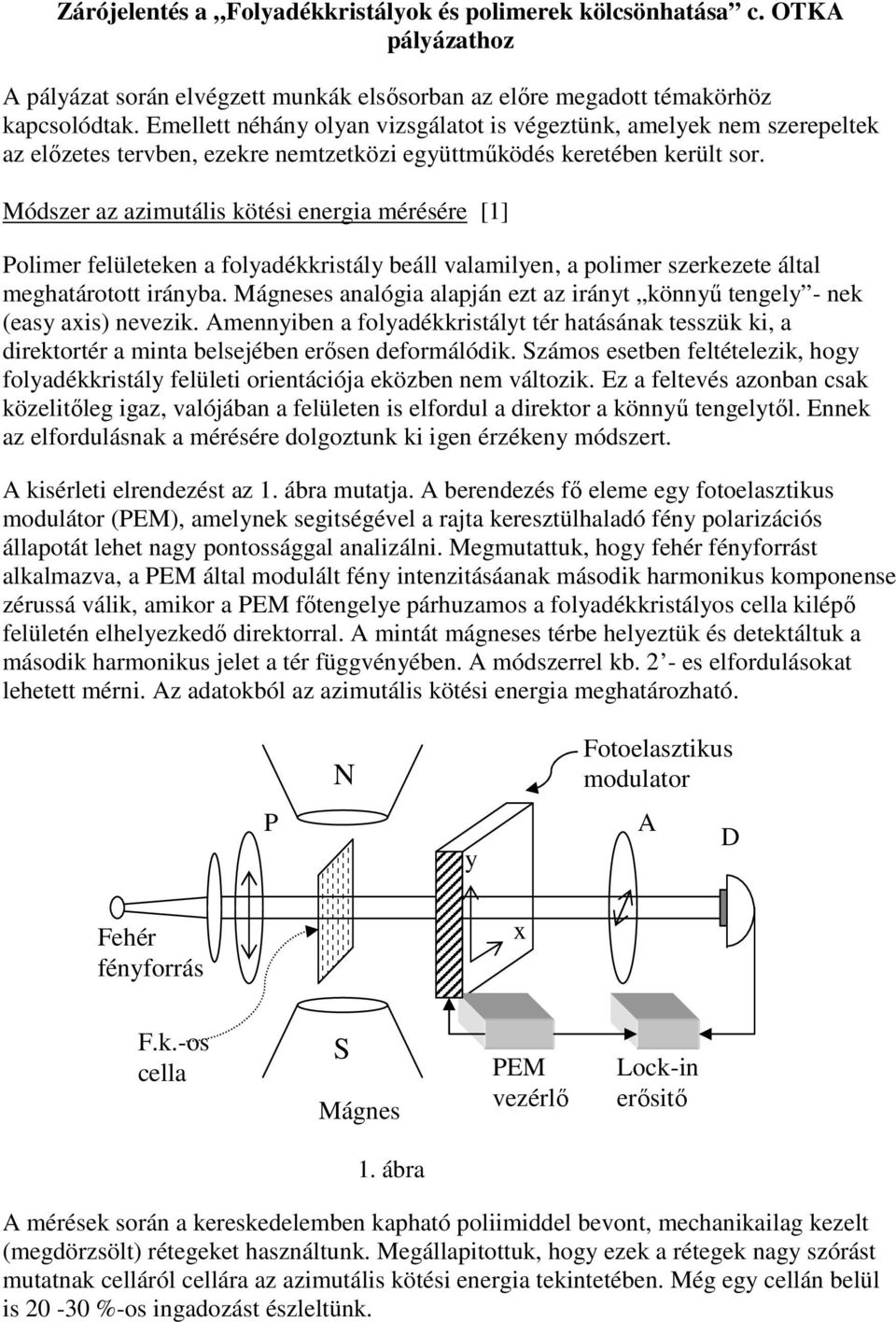 Módszer az azimutális kötési energia mérésére [1] Polimer felületeken a folyadékkristály beáll valamilyen, a polimer szerkezete által meghatárotott irányba.