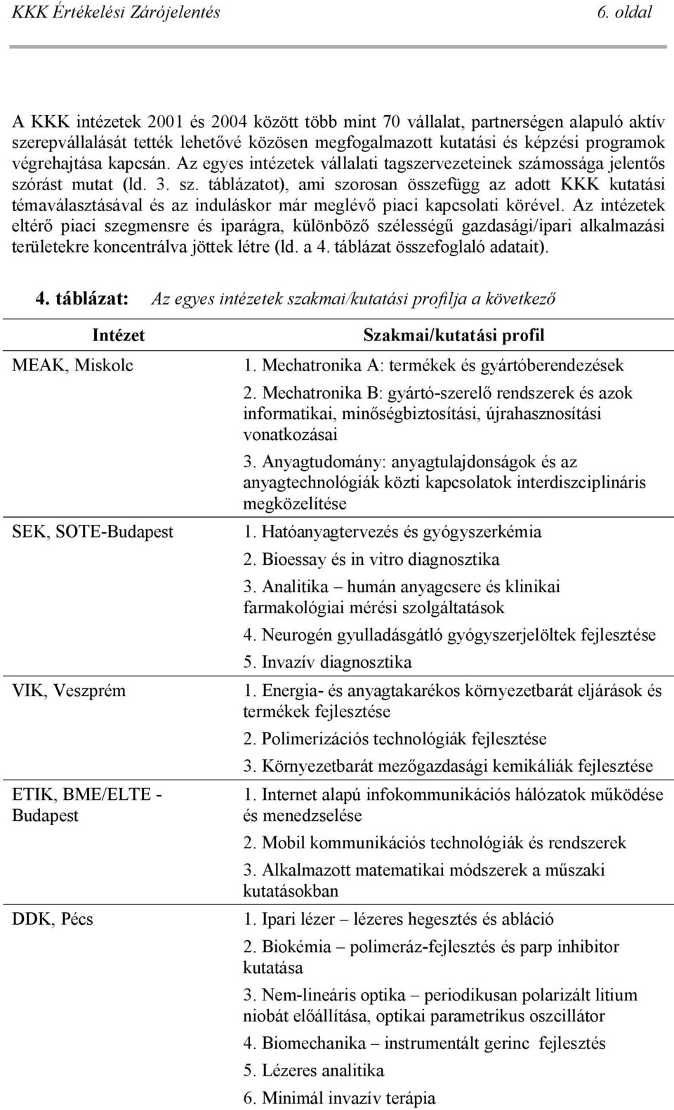 Az intézetek eltér piaci szegmensre és iparágra, különböz szélesség gazdasági/ipari alkalmazási területekre koncentrálva jöttek létre (ld. a 4.