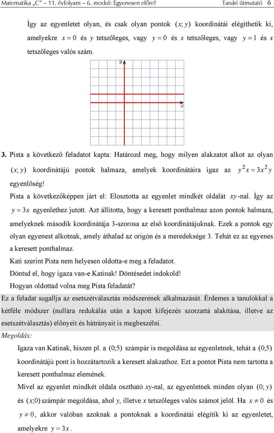 szám 3 Pista a következő feladatot kapta: Határozd meg, hogy milyen alakzatot alkot az olyan ( x ; y) koordinátájú pontok halmaza, amelyek koordinátáira igaz az y x = 3x y egyenlőség!