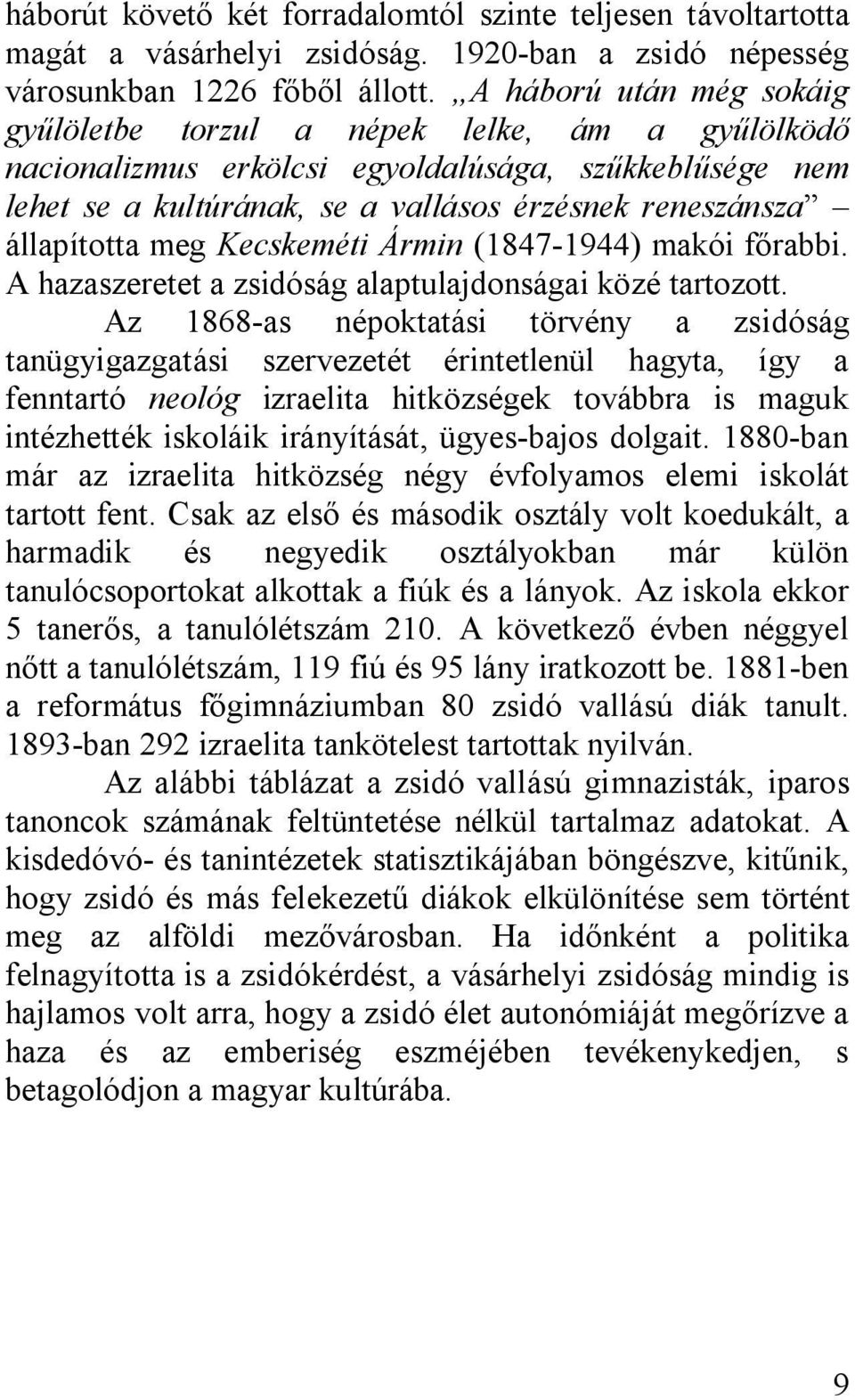 meg Kecskeméti Ármin (1847-1944) makói főrabbi. A hazaszeretet a zsidóság alaptulajdonságai közé tartozott.