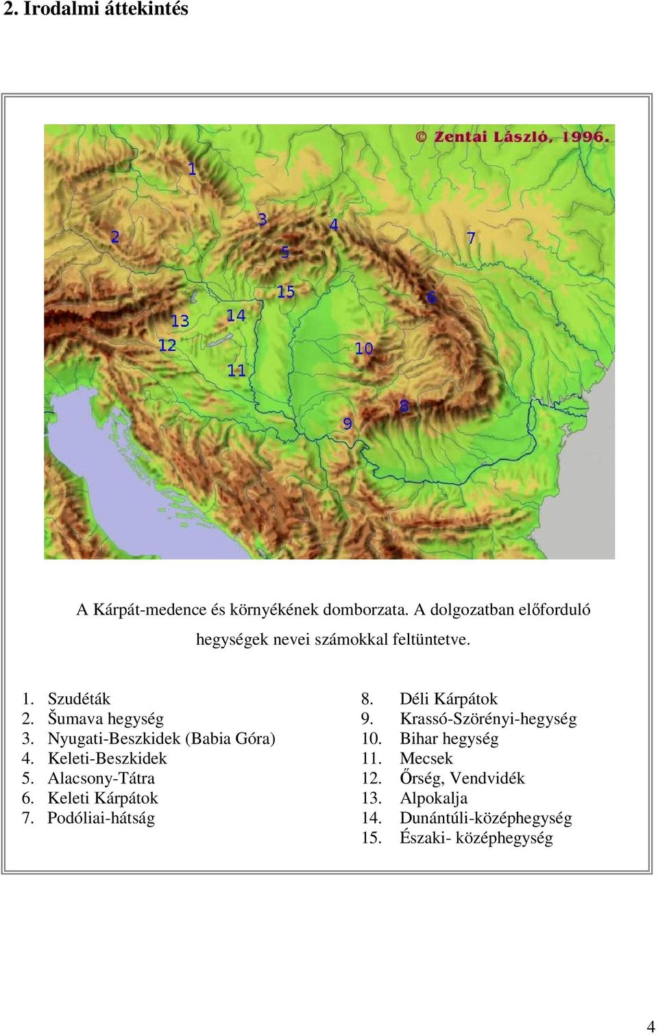 Nyugati-Beszkidek (Babia Góra) 4. Keleti-Beszkidek 5. Alacsony-Tátra 6. Keleti Kárpátok 7.