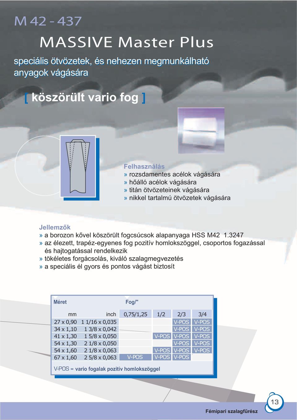 3247» az élezett, trapéz-egyenes fog pozitív homlokszöggel, csoportos fogazással és hajtogatással rendelkezik» tökéletes forgácsolás, kiváló szalagmegvezetés» a speciális él gyors és