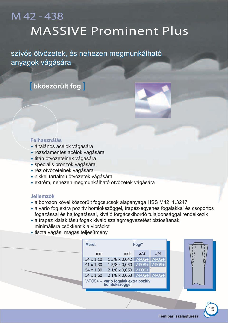 3247» a vario fog etra pozitív homlokszöggel, trapéz-egyenes fogalakkal és csoportos fogazással és hajtogatással, kiváló forgácskihordó tulajdonsággal rendelkezik» a trapéz kialakítású fogak kiváló