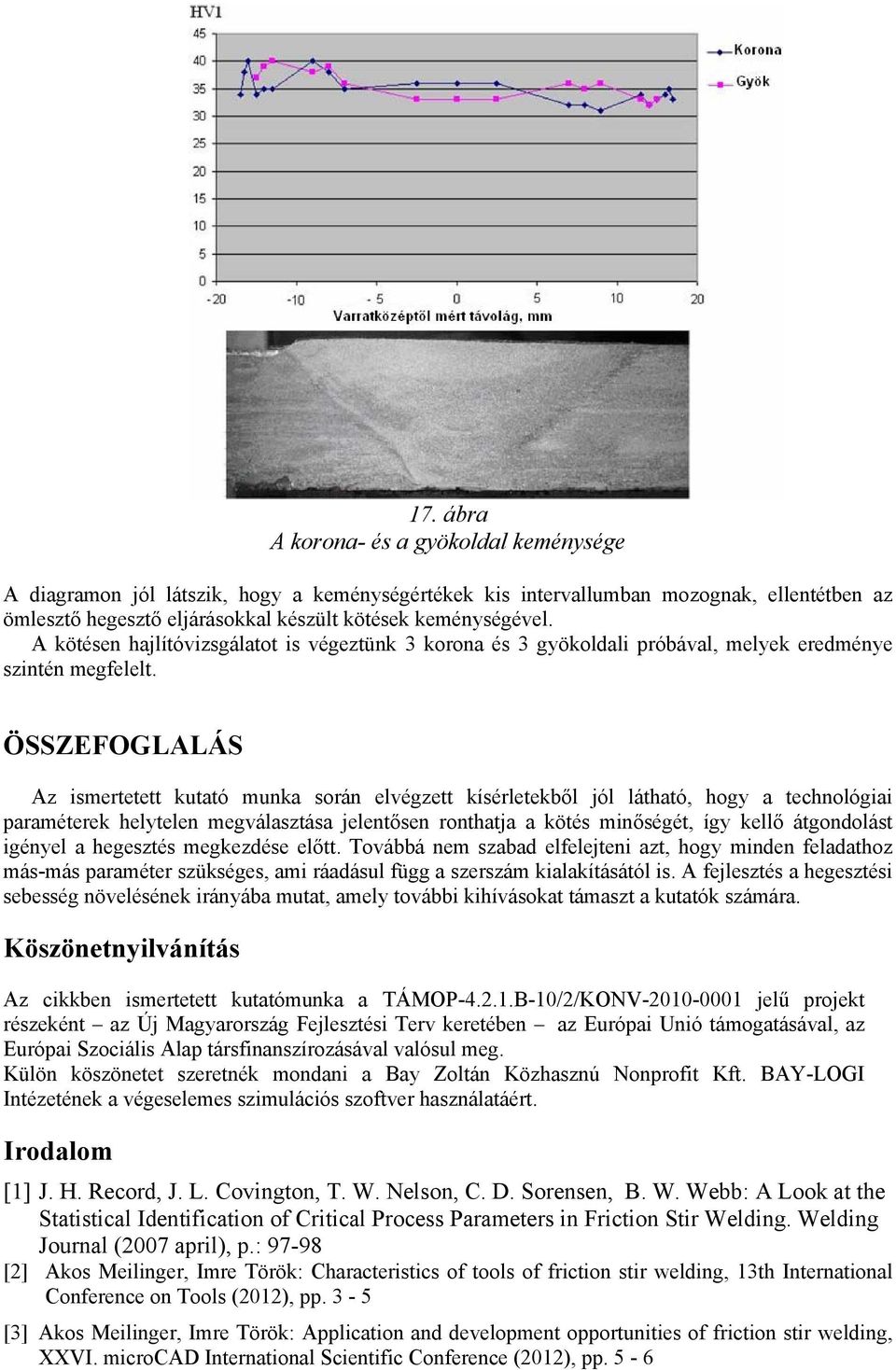 ÖSSZEFOGLALÁS Az ismertetett kutató munka során elvégzett kísérletekből jól látható, hogy a technológiai paraméterek helytelen megválasztása jelentősen ronthatja a kötés minőségét, így kellő